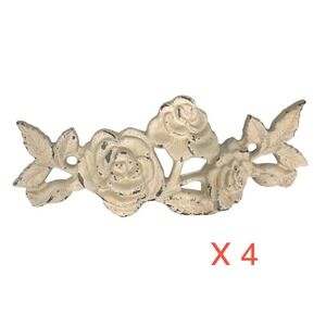 Vintage Rose Swag Drawer Pull Hardware Set of 4 Shabby Chic Cream Metal
